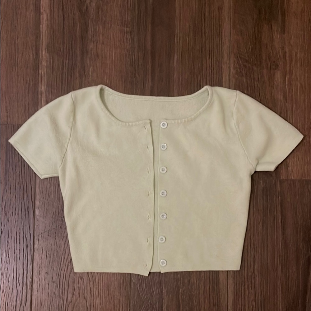 SHEIN Light Green Button Down Shirt Classic Knit Top